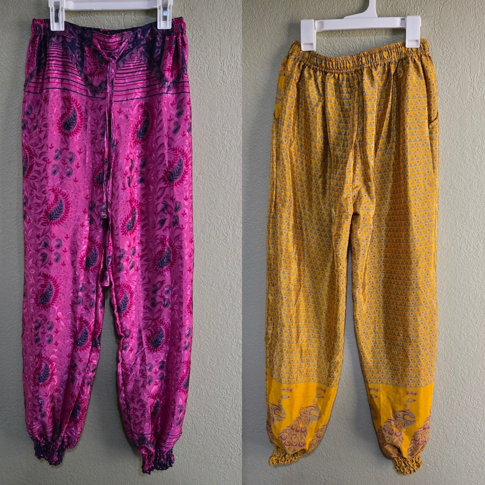 Baizaar Silk Harem Jogger Pants 2 Pairs Yellow Pink Small